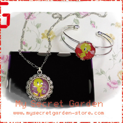 Tweety Bird Cabochon Necklace and Bracelet Set